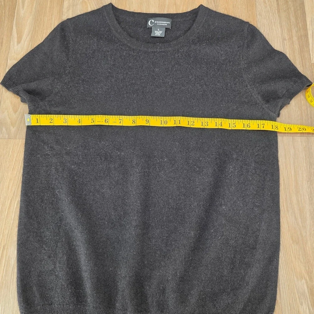 C by Bloomingdale's Cashmere Sweater Black Short Sleeve Crewneck Top Womens L